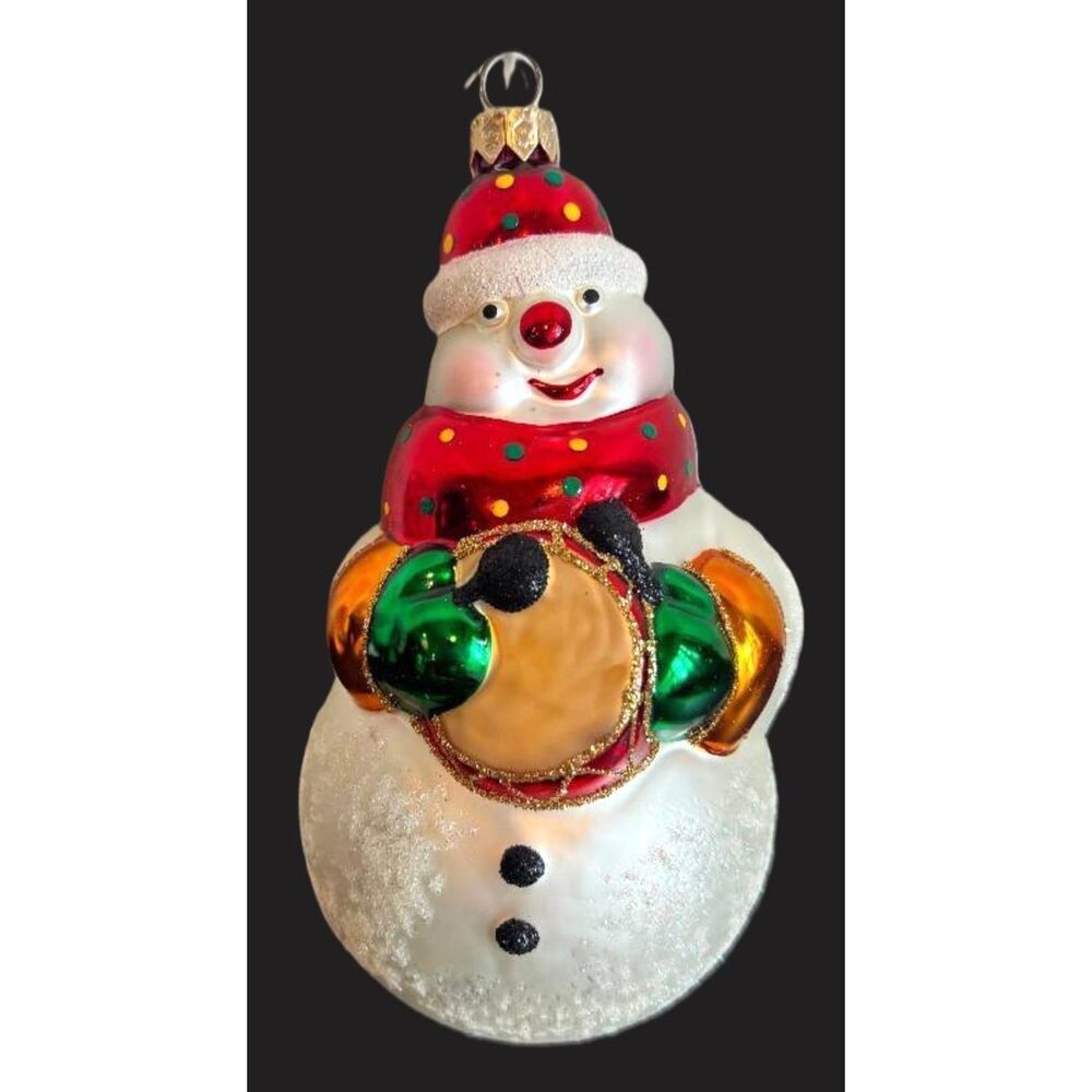 Snowmen Christmas European Ornament Impuls Poland glass red vintage 6.5"H READ